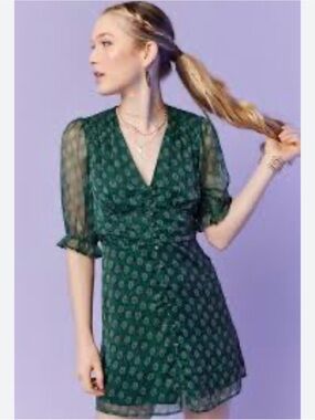 Francesca's Sheer Mini Green Print Dress S